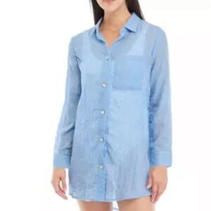 J Valdi Chambray Blue Lightweight Oversize Swim Cover-Up L NWT